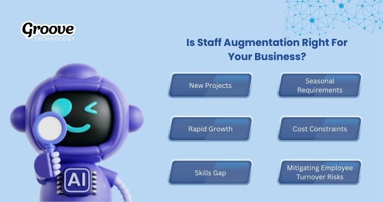 Five steps to successful staff augmentation: identify skill gaps, select provider, define roles, onboard staff, review progress.